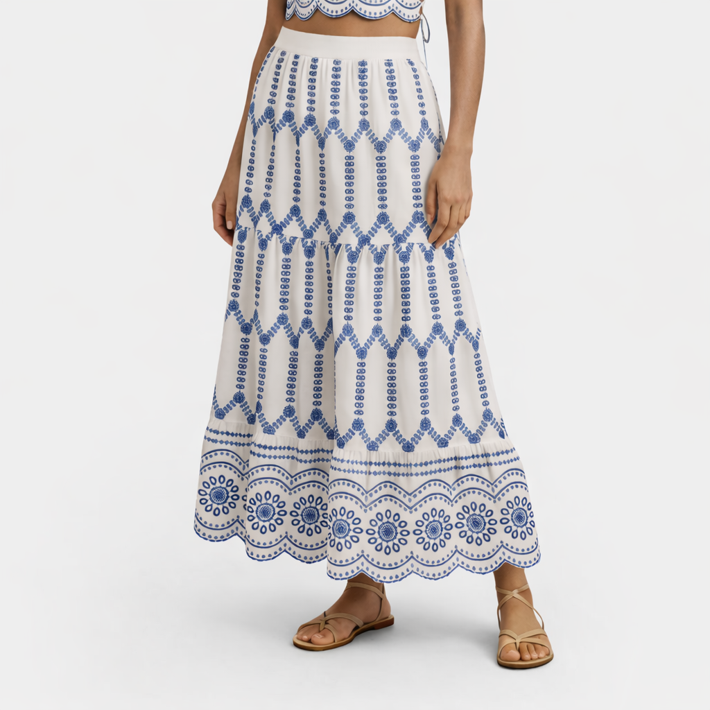 Conjunto Elegante blanco y azul: elegancia artesanal con esencia mediterránea