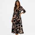 Vestido Midi Elegante Estampado con Cintura Ajustable y Botones