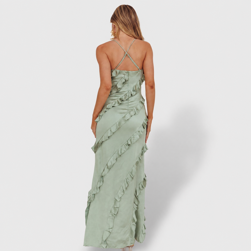 Vestido Elegante Con Volantes Mujer