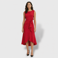 Vestido rojo elegante con drapeado lateral