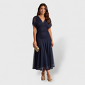 Vestido midi azul con escote cruzado