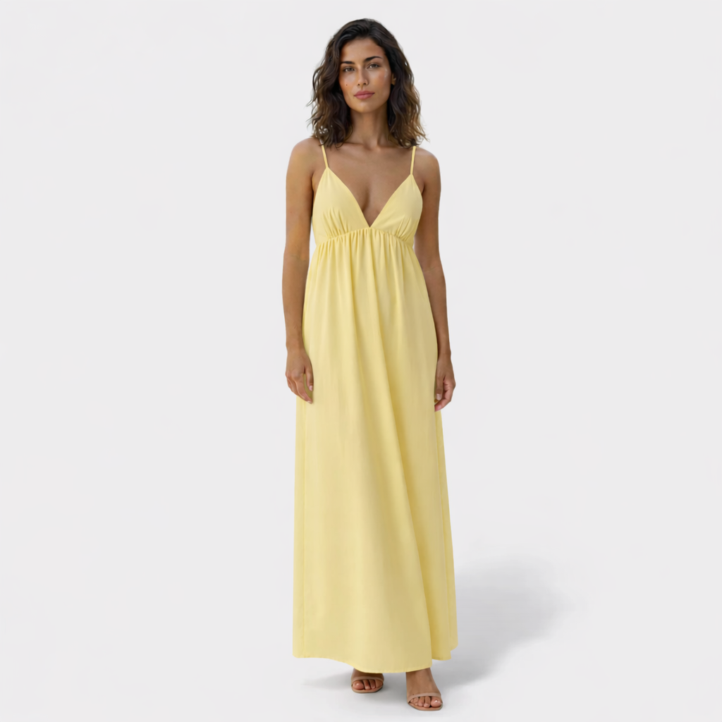 Vestido Fluido con Escote en V y Tirantes