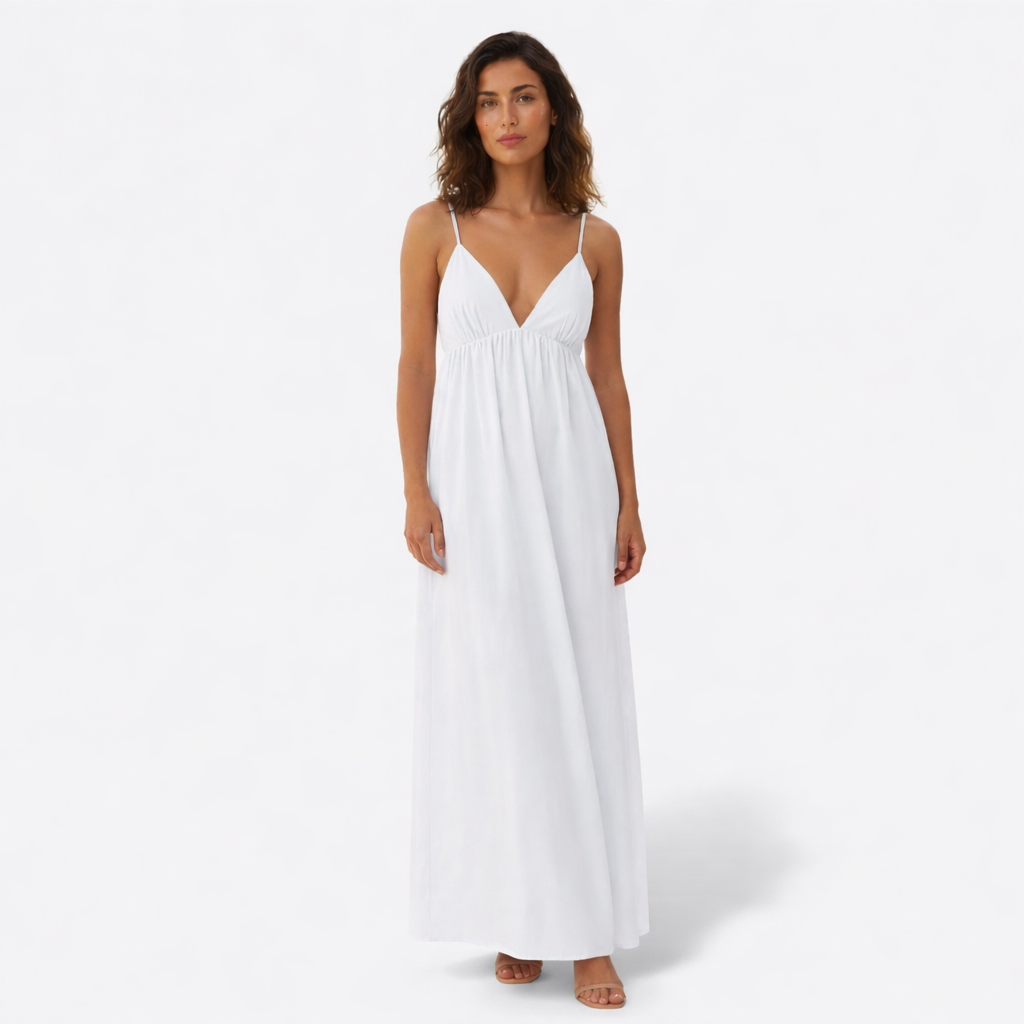 Vestido Fluido con Escote en V y Tirantes