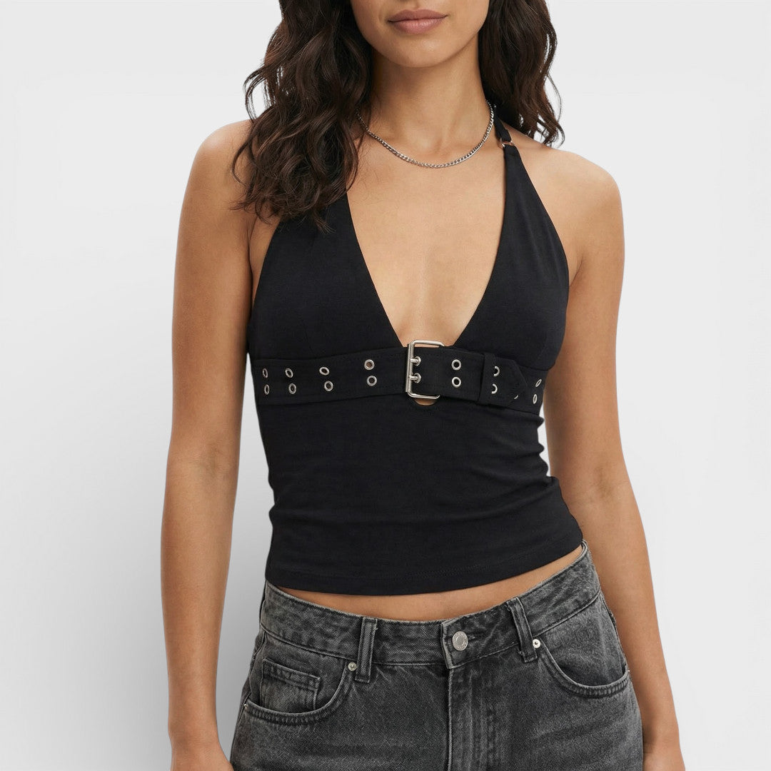 Top Halter Ajustado de Corte Favorecedor