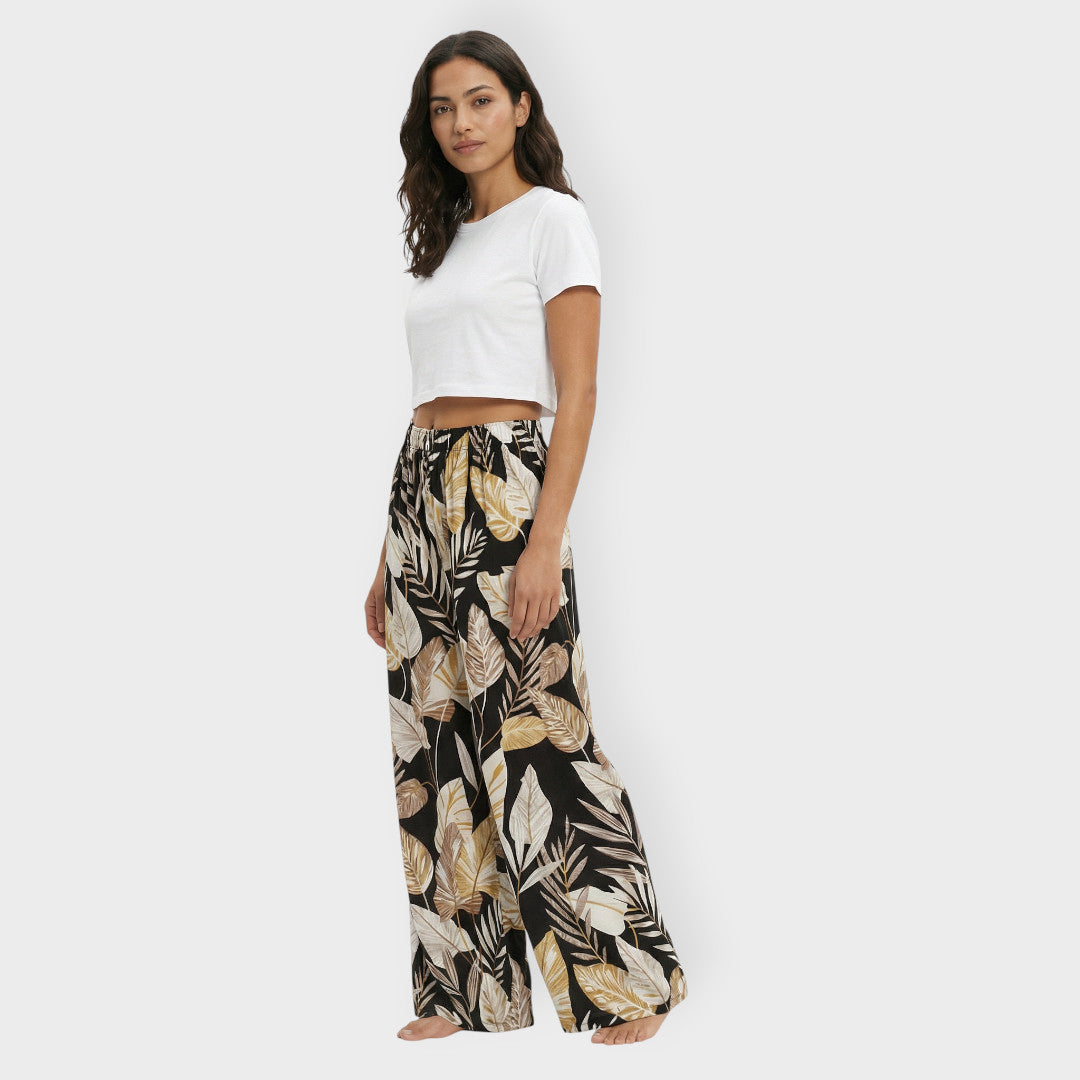 Pantalones Estampados Anchos Mujer Elástico
