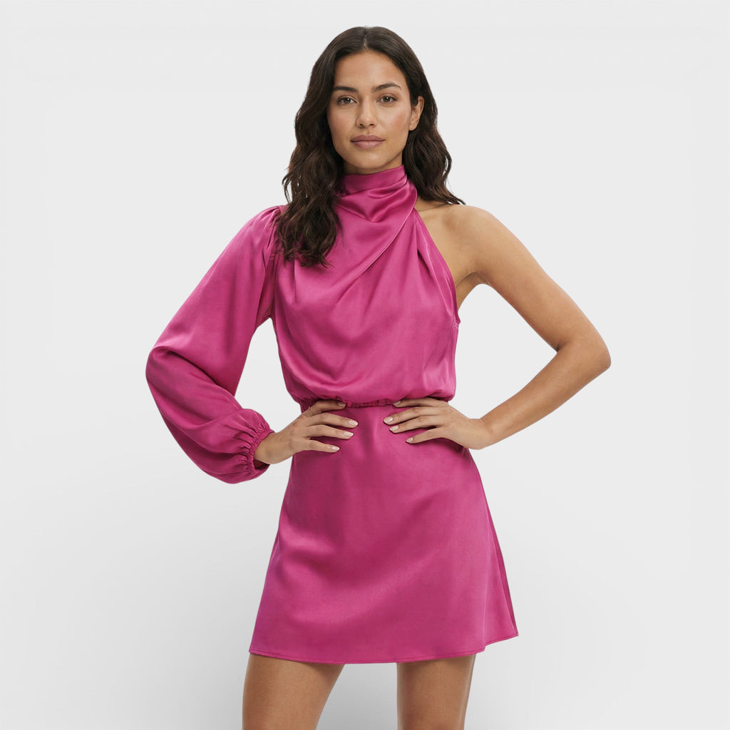Vestido Asimétrico Satinado para Mujer – Diseño Elegante y Acabado Brillante