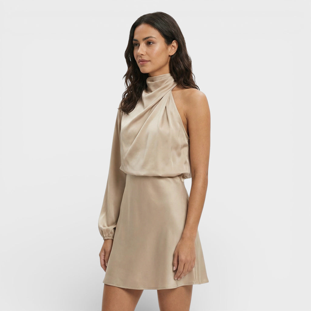 Vestido Asimétrico Satinado para Mujer – Diseño Elegante y Acabado Brillante