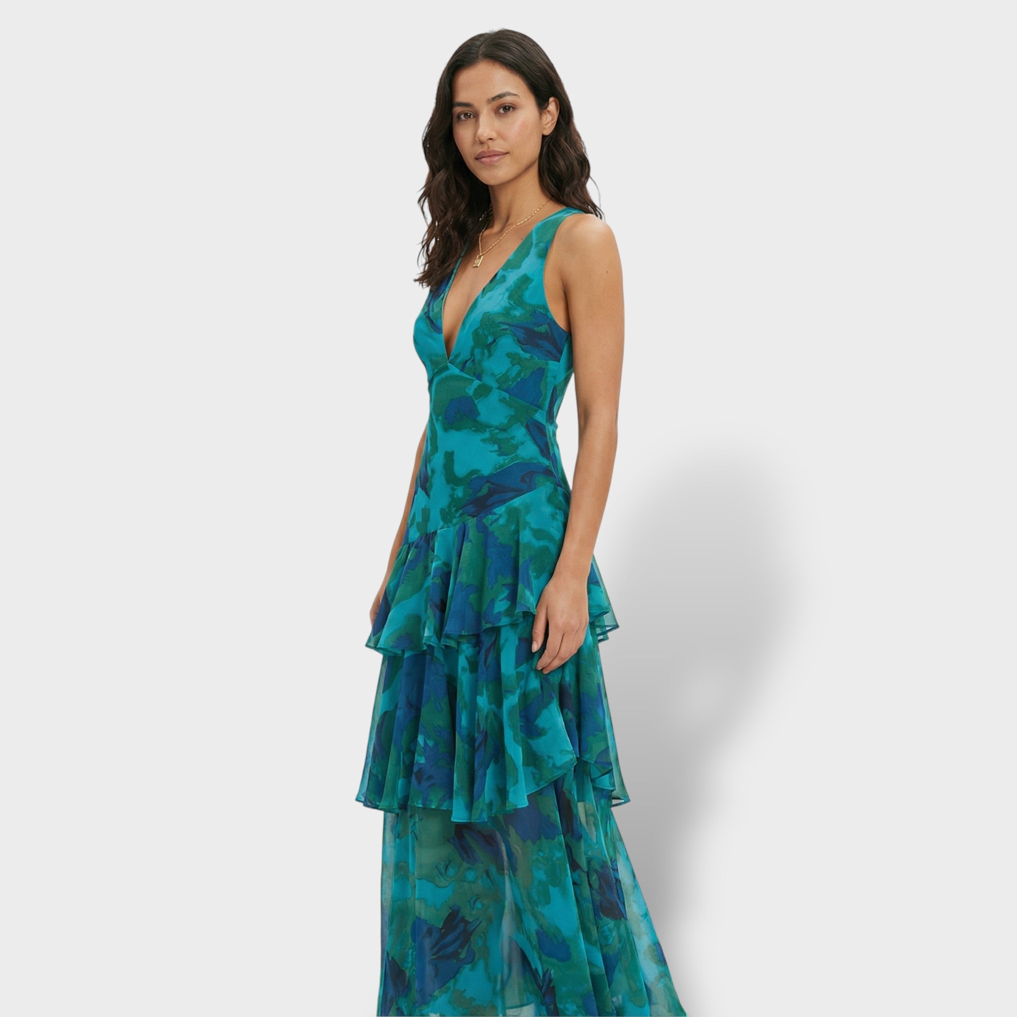 Vestido Largo Elegante con Escote en V